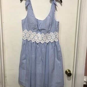 Lilly Pulitzer Blue and White Kids Dress with Floral Lace